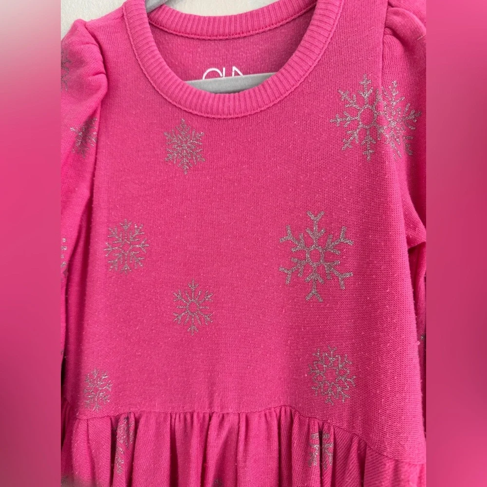 CHASER Pink Glitter Snowflakes Girls Long Sleeved Dress Size 5